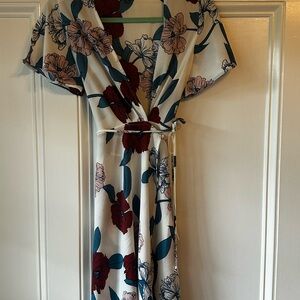 Papermoon Red and Blue Wrap Maxi Dress with Flutter Sleeves